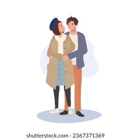 Concepto de adopción de parejas románticas.  Pareja Sonriente Abrazando. Cute joven Pareja se abrazan entre sí sintiéndose enamorados.