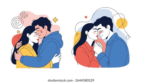 Romantic couple embracing in vector art a celebration of love and affection