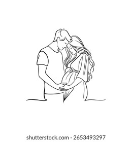 Romantic Couple Expecting Baby Continuous Line Drawing for Maternity Theme Design