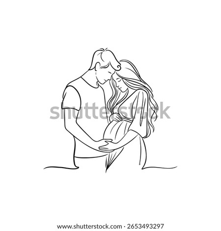Romantic Couple Expecting Baby Continuous Line Drawing for Maternity Theme Design