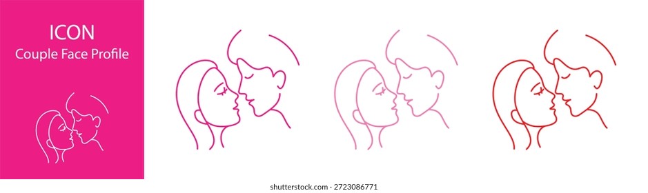 romântico casal face perfil linha arte ilustração amor mínimo de namorados desenho em rosa