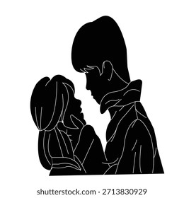 Romantic Couple Facing Each Other Line Art Illustration