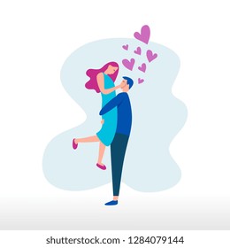 Romantic couple flat design vector with cute colorful drawing cartoon web ui ux style.