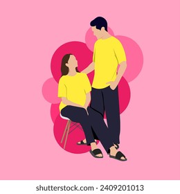 Romantic couple flat illustration design 
