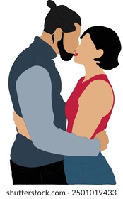 Romantic couple flat portrait, Couple kissing portrait