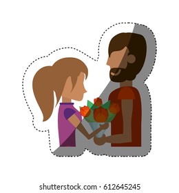 romantic couple with flowers shadow