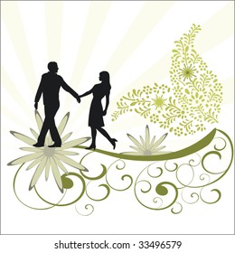 romantic couple with funky leaves and vine