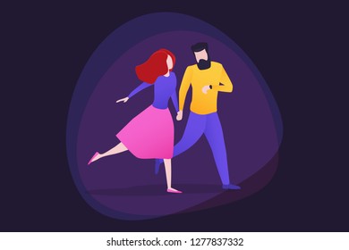 Romantic couple girlfriend and guy walk holding hands, illustration for Valentine's Day, for a website or dating app