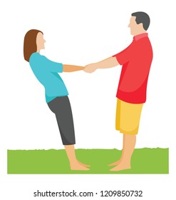 
A romantic couple is having outdoor fun 
