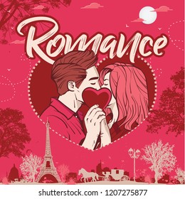 Romantic couple having romance in Paris. lovely couple kissing. boyfriend and girlfriend in love. Proposing. 
