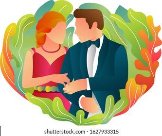 A romantic couple having a wedding on Valentine's Day. Perfect concept for website theme mobile app and landing page
