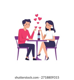 Pareja romántica que tiene cita del vino en la cafetería que celebra el amor en la ilustración del día de San Valentín