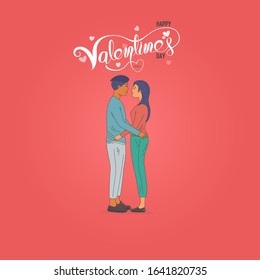 Romantic couple & hearts shape on Red background.Happy Valentines Day 14 February illustration.Romantic happy loving couple.Valentine's Day, love & relationships.Happy Valentines Day vector.