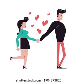 Romantic couple holding hands with hearts design, Relationship love and romance theme Vector illustration
