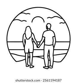 Romantic Couple Holding Hands at Sunset Beach.