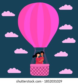 Romantic couple in a hot air balloon on valentine's day