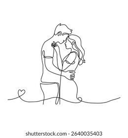 Romantic Couple Hug One Line Drawing vector 