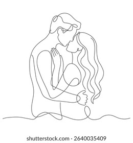 Romantic Couple Hug One Line Drawing vector 
