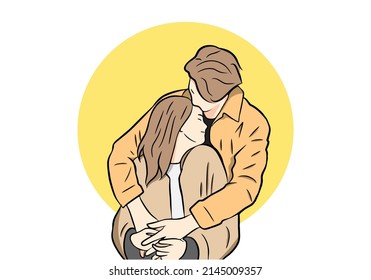 Romantic Couple Hug Vector Illustration