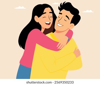 romantic couple hug woman and mane illustration.