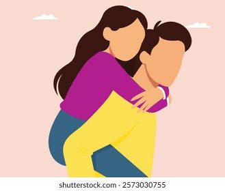 romantic couple hug woman and mane illustration..