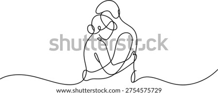Romantic couple hugging continuous. One line draw graphic design vector
