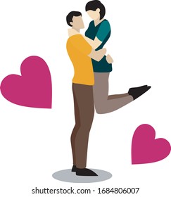 A romantic couple hugging full of love flat design 