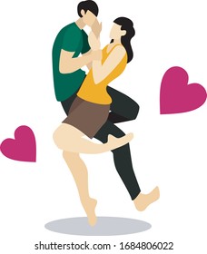A romantic couple hugging full of love flat design 