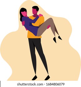 A romantic couple hugging full of love flat design 