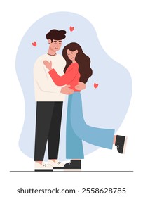 Romantic couple hugging. Happy relationship illustration. Vector flat design isolated 