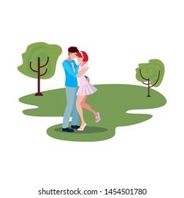 romantic couple hugging in the park