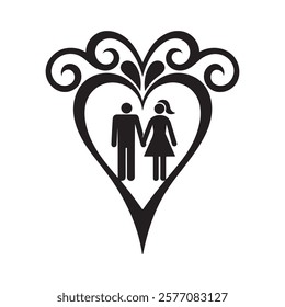 Romantic Couple Icon in Ornate Heart Design