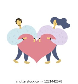 Romantic couple illustration for Valentine's Day. Lovers holding a heart. Love concept