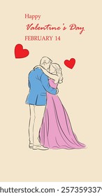 Romantic couple illustration for Valentine's Day with hearts and love theme