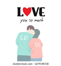 Romantic couple kiss,Hand draw,Illustrations greeting cards, valentines day greetings, vector illustration of a couple in love.