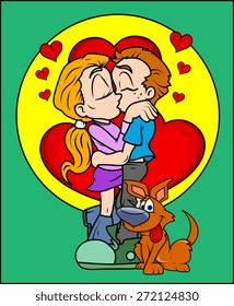 Romantic Couple Kissing - Cartoon Valentine Vector