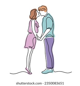 Pareja romántica besando línea continua colorida ilustración vectorial