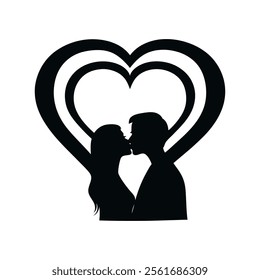 Romantic Couple Kissing Enclosed in a Heart Shape Silhouette vector