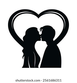 Romantic Couple Kissing Enclosed in a Heart Shape Silhouette vector