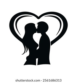 Romantic Couple Kissing Enclosed in a Heart Shape Silhouette vector