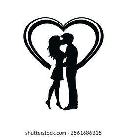 Romantic Couple Kissing Enclosed in a Heart Shape Silhouette vector