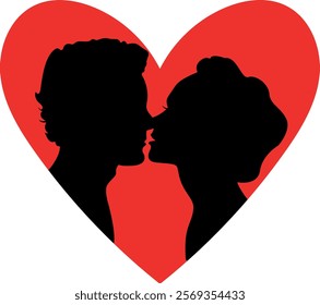 Romantic Couple Kissing Inside Heart Silhouette
