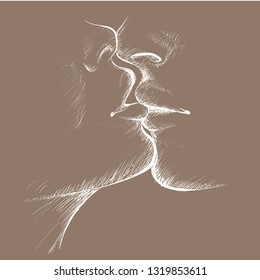 Romantic Couple kissing, Line art sketch 