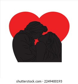 Romantic couple kissing. I love you. Couple in love. Close-up mouths are kissing. Silhouette of lovers. Blue colors. Valentine's Day.