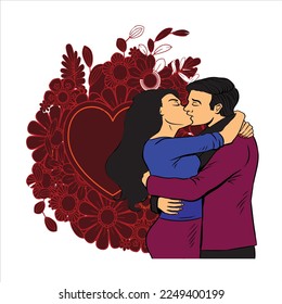 Romantic couple kissing. I love you. Couple in love. Close-up mouths are kissing. Silhouette of lovers. Blue colors. Valentine's Day.