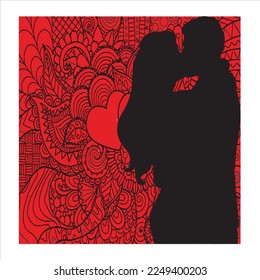 Romantic couple kissing. I love you. Couple in love. Close-up mouths are kissing. Silhouette of lovers. Blue colors. Valentine's Day.