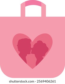 Romantic Couple Kissing Shopping Bag Vector