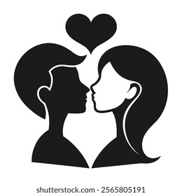 Romantic Couple Kissing Silhouette Icon - Perfect for Love and Intimacy Themes