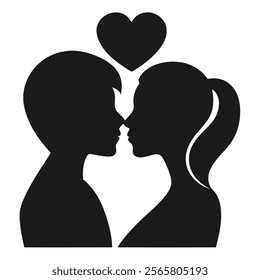 Romantic Couple Kissing Silhouette Icon - Perfect for Love and Intimacy Themes