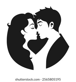 Romantic Couple Kissing Silhouette Icon - Perfect for Love and Intimacy Themes